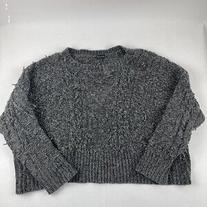 Buckle Black Sweater Womens Medium Gray Loose Fit Rough Knit Long Sleeve Crop